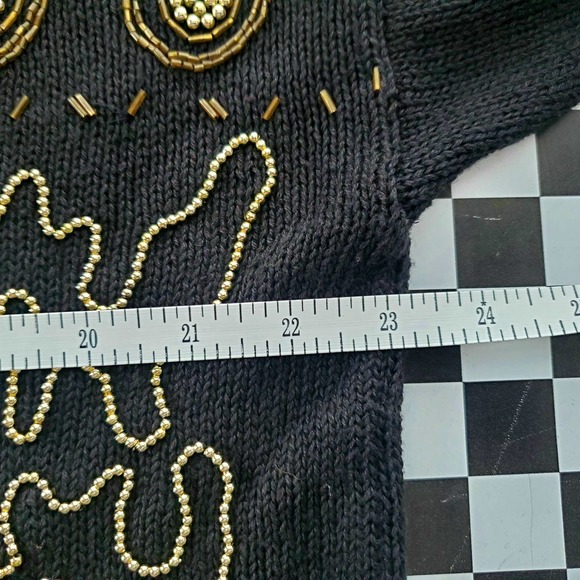 VTG 80s Beaded and Sequined Gold and Black Knit Sweater Sz M Margules Sz M - Picture 6 of 7